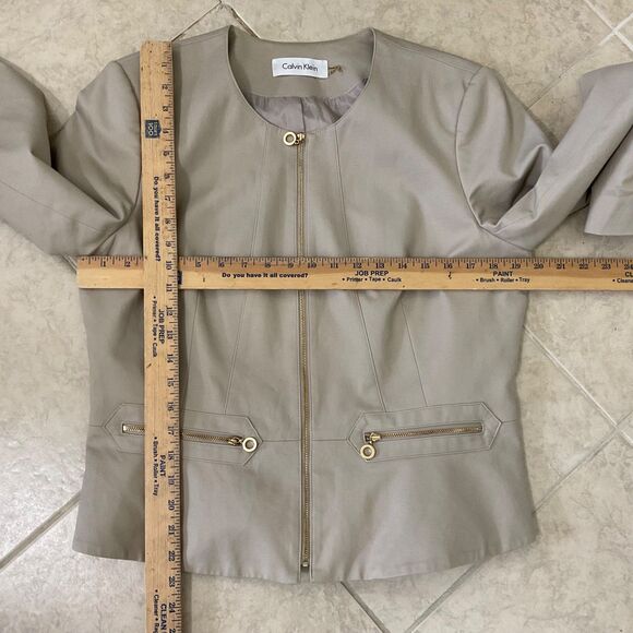 Calvin Klein Blazer Zip Career Blazer Jacket women’s  Size 14 Beige pockets - Picture 5 of 13